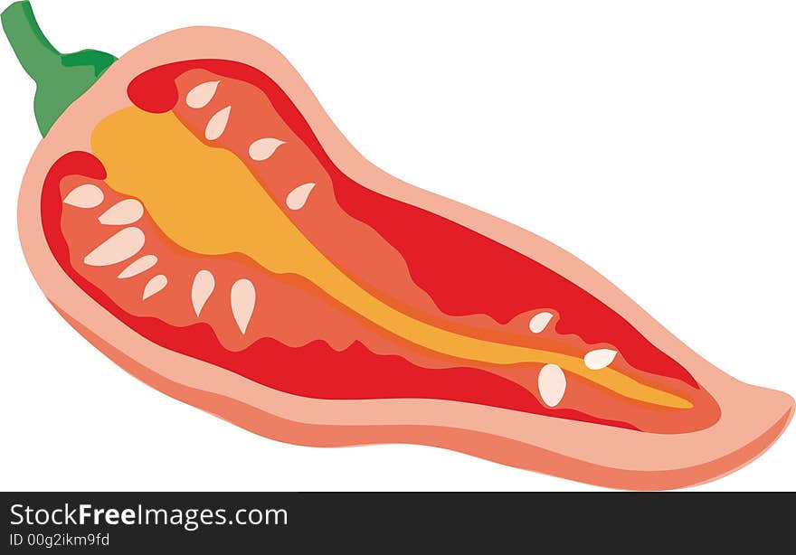 Illustration of a red pepper cut in half