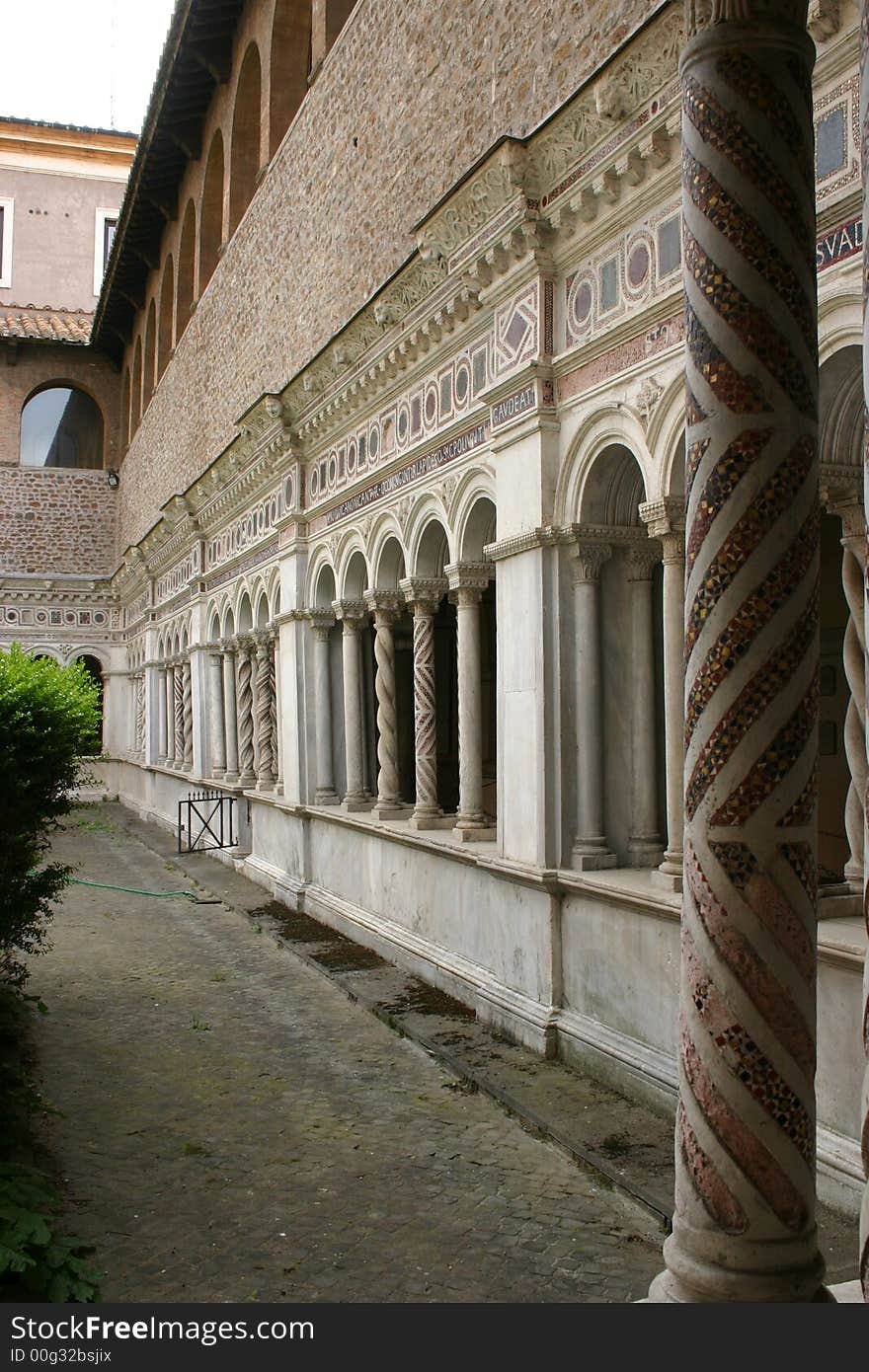 Baroque columns with typical spiral shape. Baroque columns with typical spiral shape