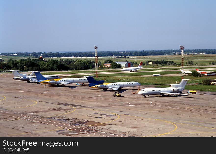 Airplanes in aeroport on ranway. Airplanes in aeroport on ranway