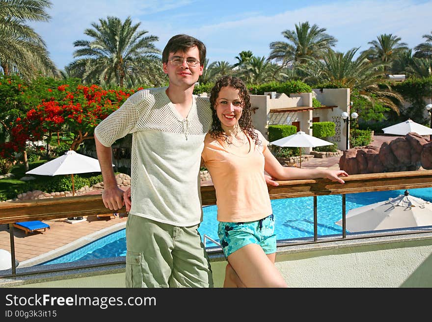 The girl and the man about pool. The girl and the man about pool