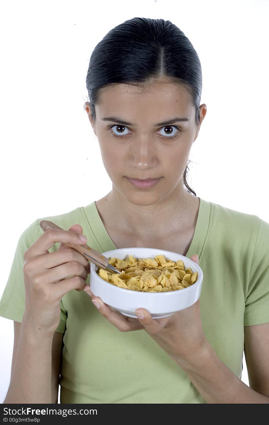 Girl eating cornflakes