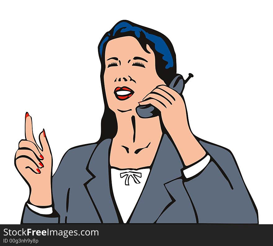 1930s style vector illustration of a business woman in a suit talking on his phone. 1930s style vector illustration of a business woman in a suit talking on his phone