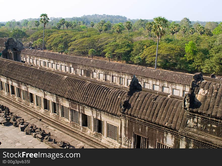 Angkor Wat temple corridor inside view, Angkor, Cambodia. Angkor Wat temple corridor inside view, Angkor, Cambodia