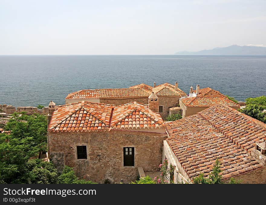 A from-above view of some of the houses of Monemvasia, Greece. A from-above view of some of the houses of Monemvasia, Greece