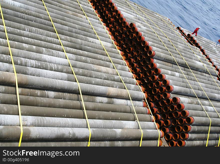 Some pipe that is being put on the gulf floor to replace another that had been destroyed by hurricane Katrina. Some pipe that is being put on the gulf floor to replace another that had been destroyed by hurricane Katrina.