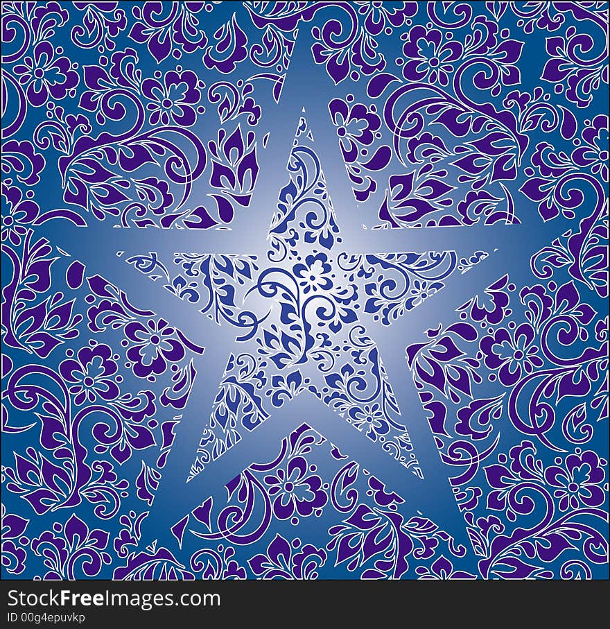 Decorative composition with star, branches, leaves and flowers. Decorative composition with star, branches, leaves and flowers