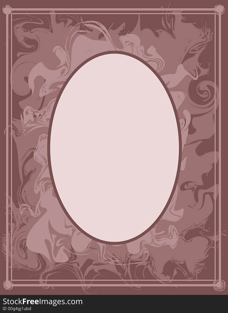 A scrapbook frame featuring a maroon background and mauve and pink swirls on top, with an oval opening. A scrapbook frame featuring a maroon background and mauve and pink swirls on top, with an oval opening.