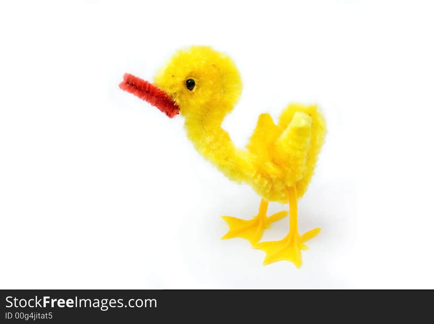 Little yellow chick with red snout, isolated on white. Little yellow chick with red snout, isolated on white