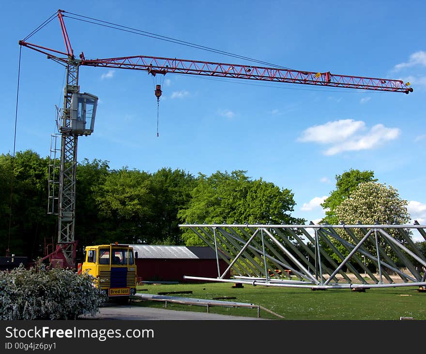 Portrait of old mobile crane at construction site