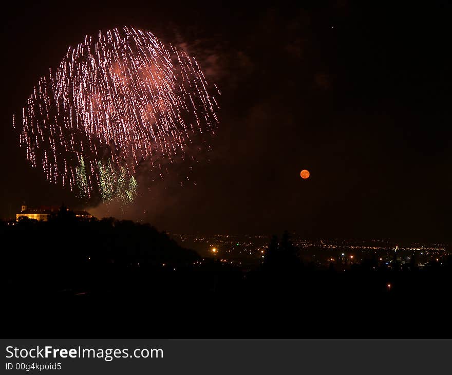 A firework exposion over city Brno. A firework exposion over city Brno