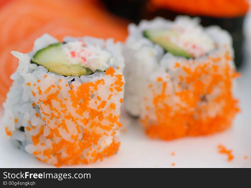 California Rolls with smelt roe