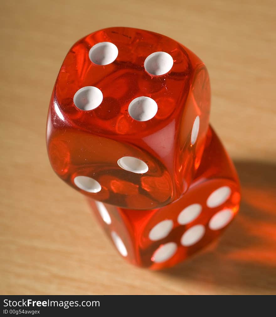 Red Dice on top of eachother isolated