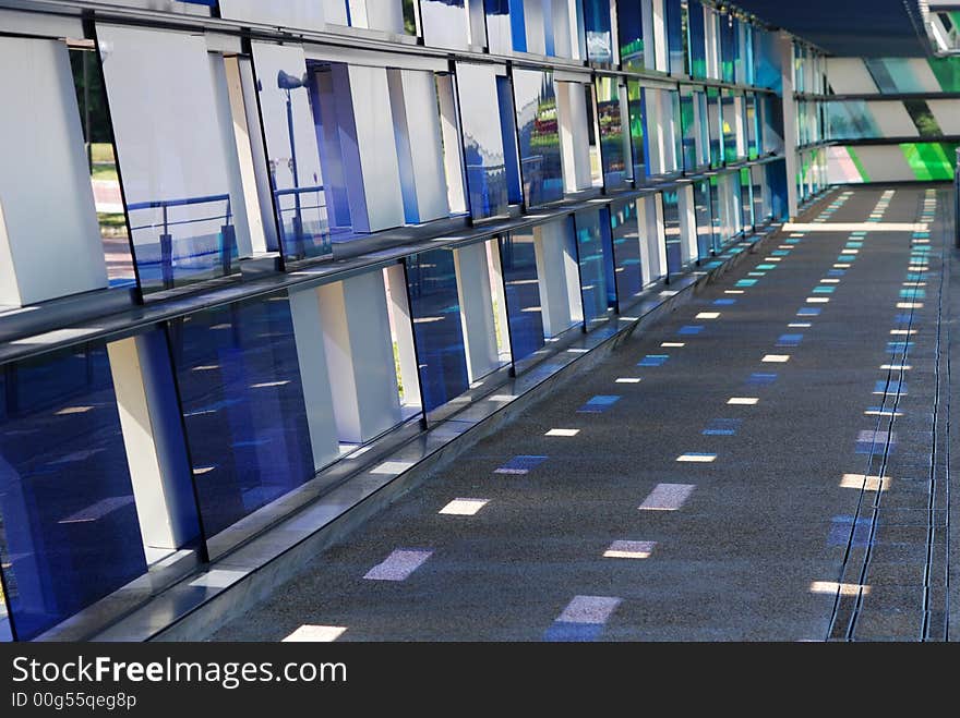 Colorful tinted glass walk way