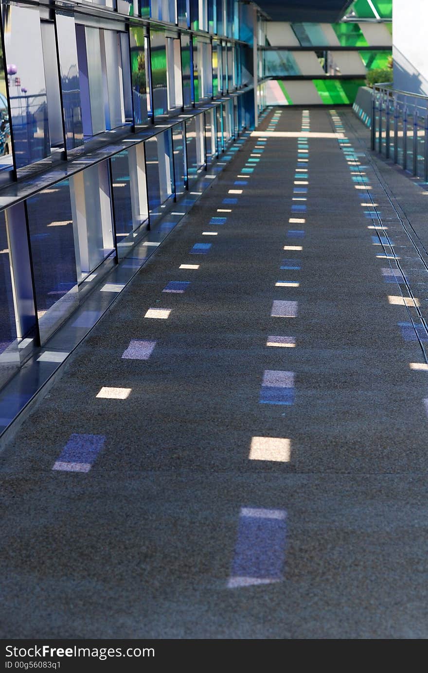 Colorful tinted glass walk way