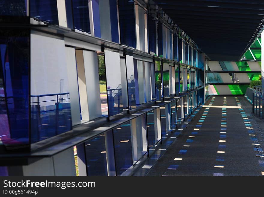 Colorful tinted glass walk way