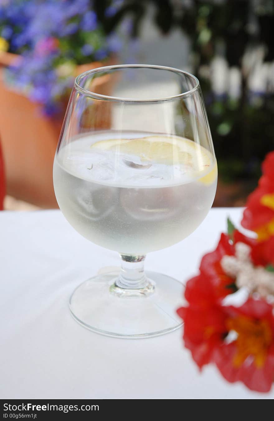 Cool ice water in a glass. Cool ice water in a glass