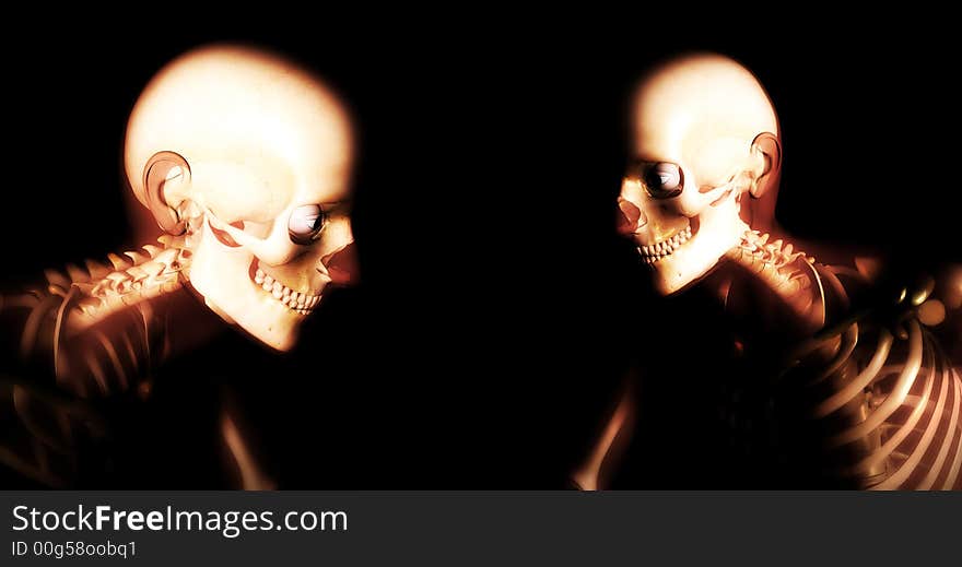 An x ray image of a some men in which you can see the Skelton under the skin. An x ray image of a some men in which you can see the Skelton under the skin.