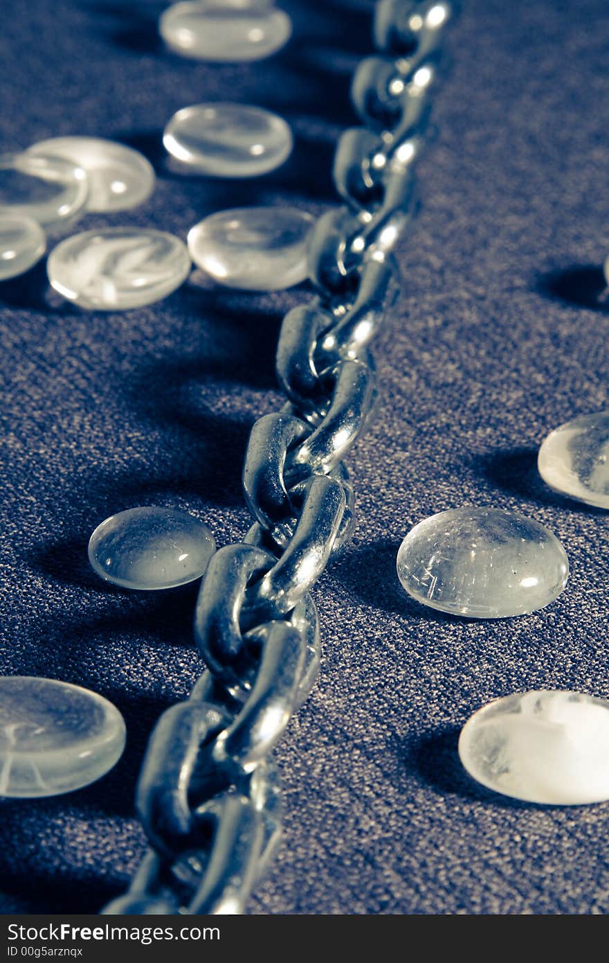 Steel chain with glass drops. Steel chain with glass drops