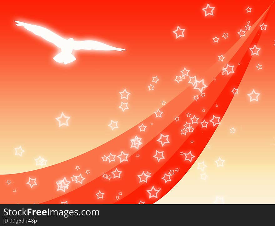 Red background with stars and a bird. Red background with stars and a bird