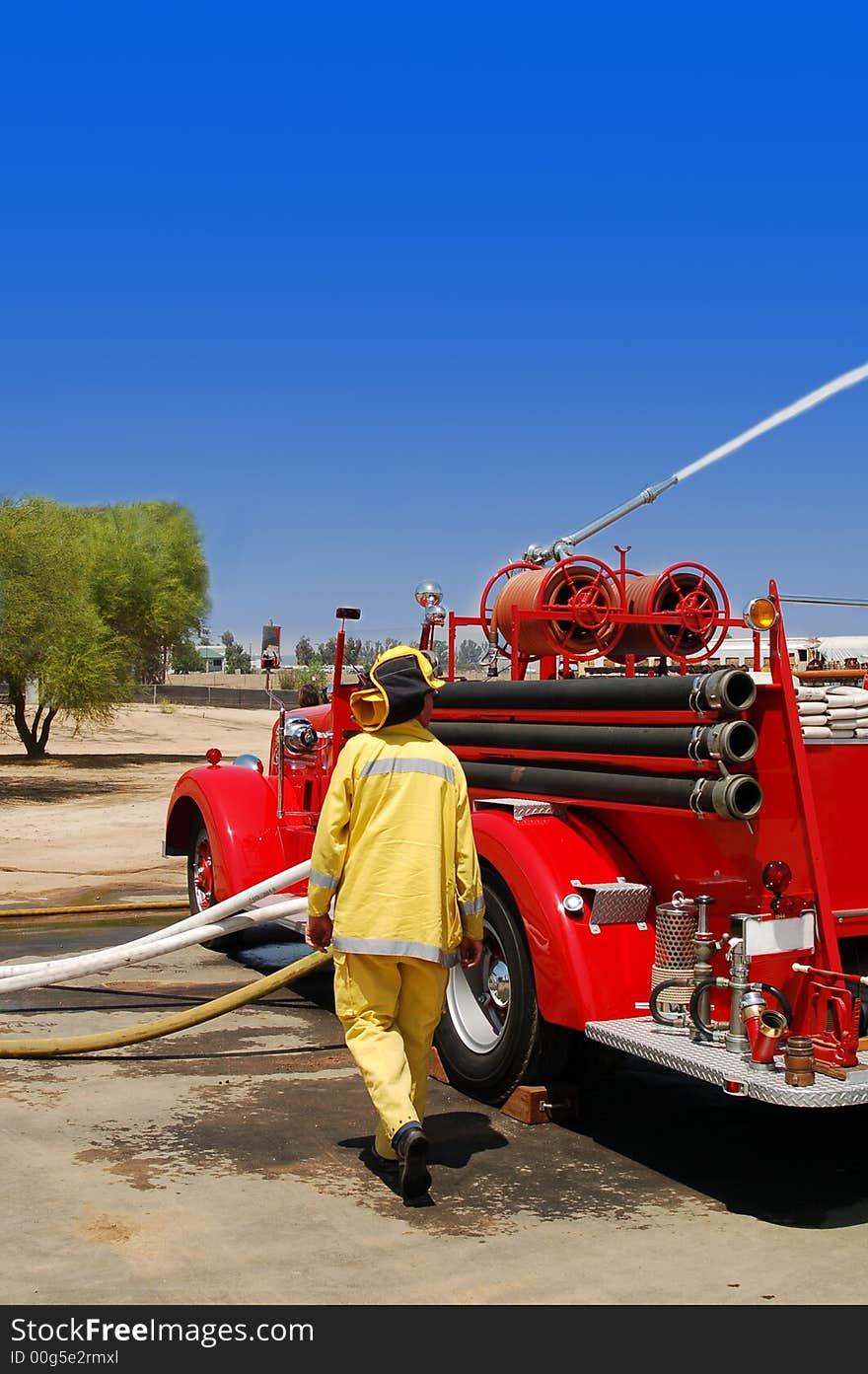 Vintage Fire Truck & Fireman