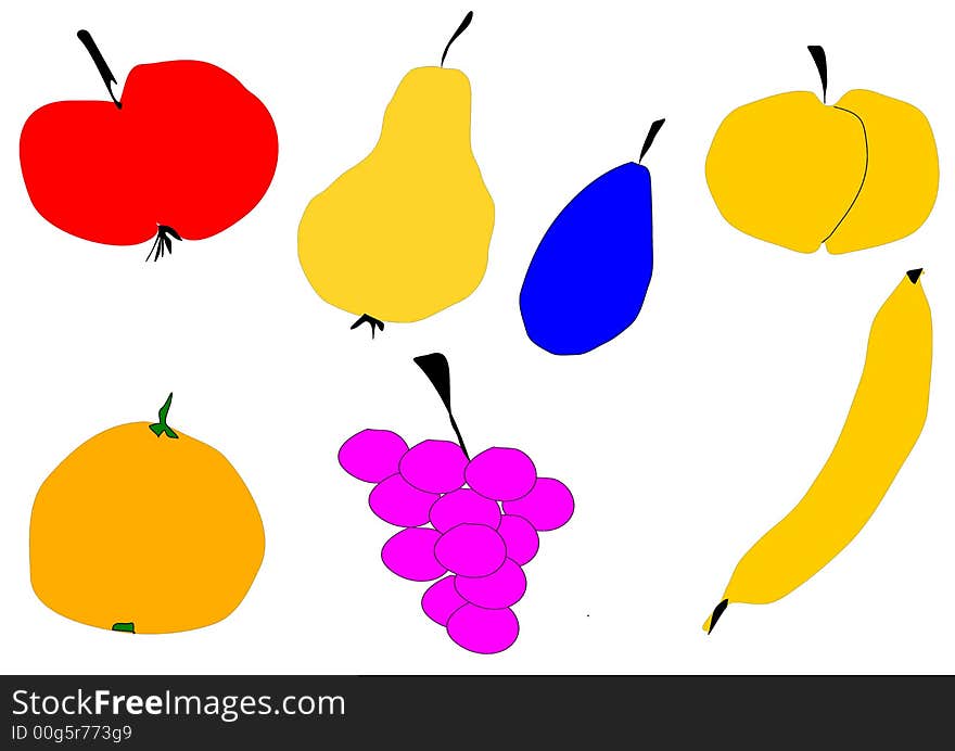 Simple colored fruits isolated in white background