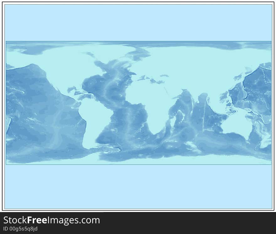 Map of world with ocean bathymetru in blue. Map of world with ocean bathymetru in blue