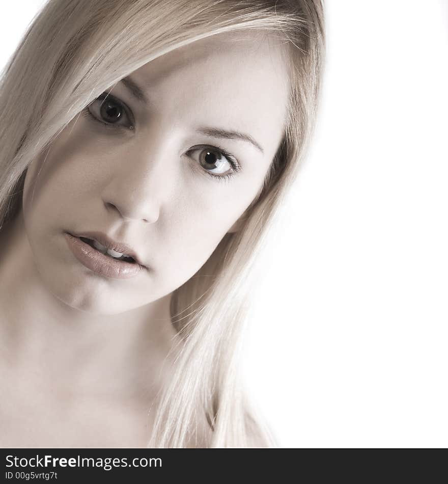 A beauty portrait taken from a beauty woman model in the studio. A beauty portrait taken from a beauty woman model in the studio