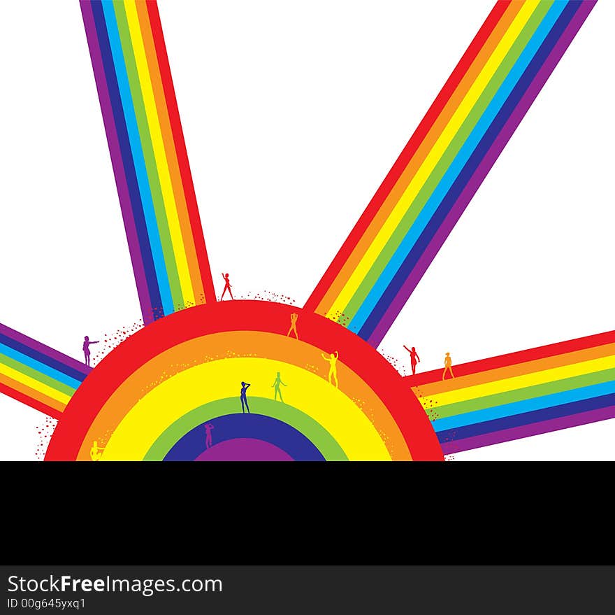 People on a Rainbow Background