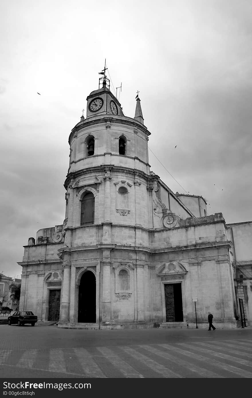 Sicilian Baroque Church in the Floridia small town. Mater Church, location Sicily. Sicilian Baroque Church in the Floridia small town. Mater Church, location Sicily.