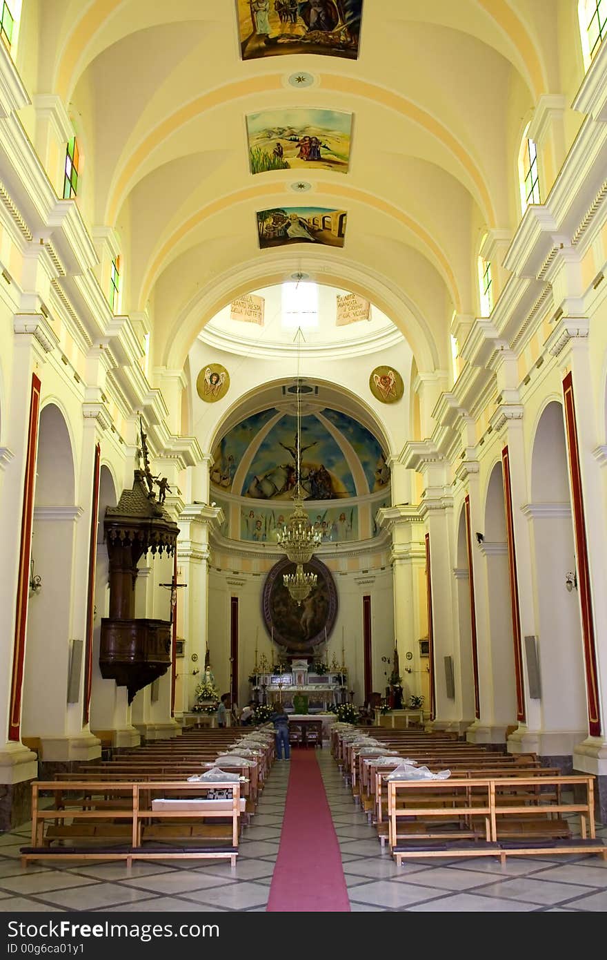 Sicilian Baroque Church in the Floridia small town. Mater Church, indoor. Sicilian Baroque Church in the Floridia small town. Mater Church, indoor