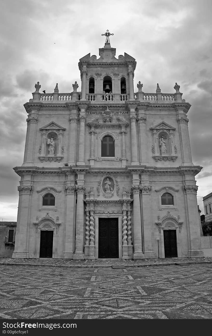 Sicilian Baroque Church in the Sortino small town. Mather Church. Sicilian Baroque Church in the Sortino small town. Mather Church