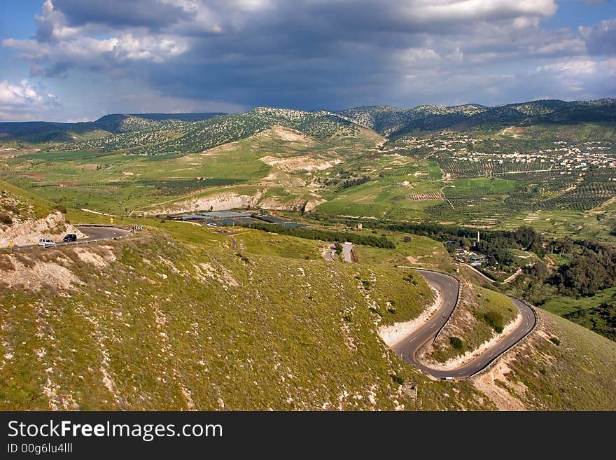 Twisting mountain road on border of Israel and Jordan. Twisting mountain road on border of Israel and Jordan