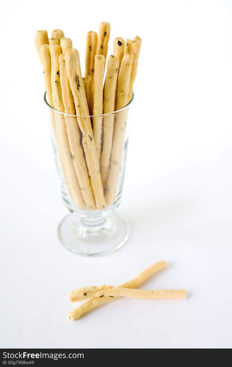 Rosemary Bread Sticks in a glass and ready for snacking. Rosemary Bread Sticks in a glass and ready for snacking