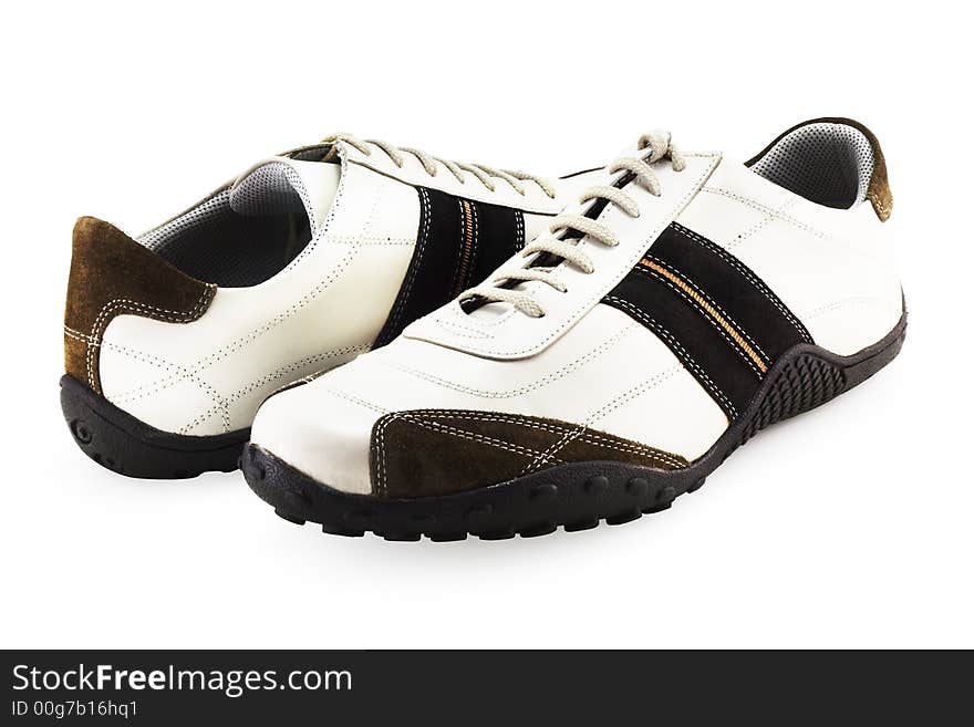 A couple of casual fashionable footwear on a white background with clipping path. A couple of casual fashionable footwear on a white background with clipping path