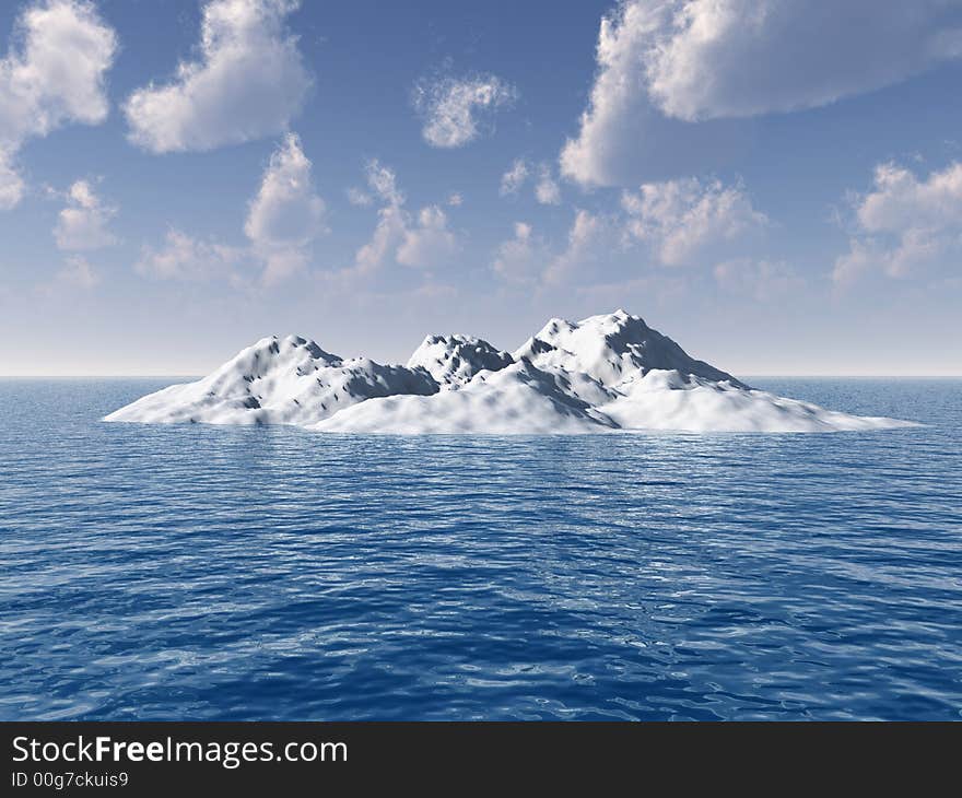 The big iceberg on the open ocean - 3d landscape scene.