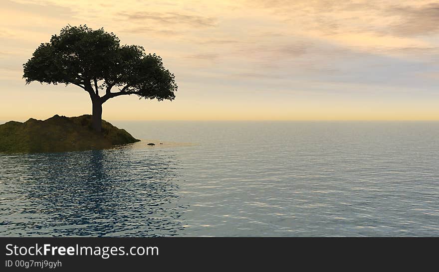 Old tree at a ocean beach - digital artwork.