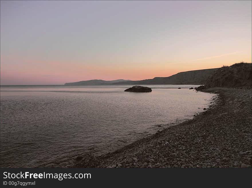 Seashore at the dawn. Koktebel, resort place in Ukraine