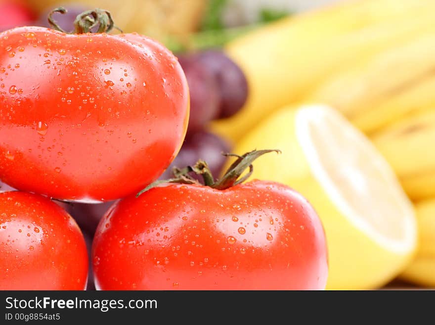 Fresh Vegetables, Fruits and other foodstuffs. Shot in a studio. Fresh Vegetables, Fruits and other foodstuffs. Shot in a studio.