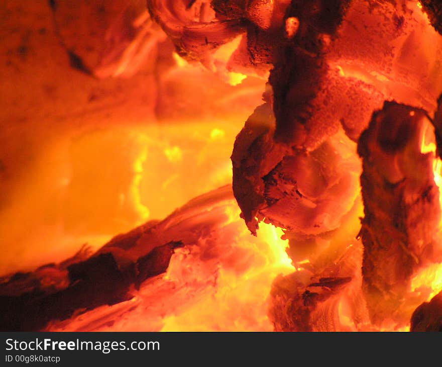 Burning coals in the furnace