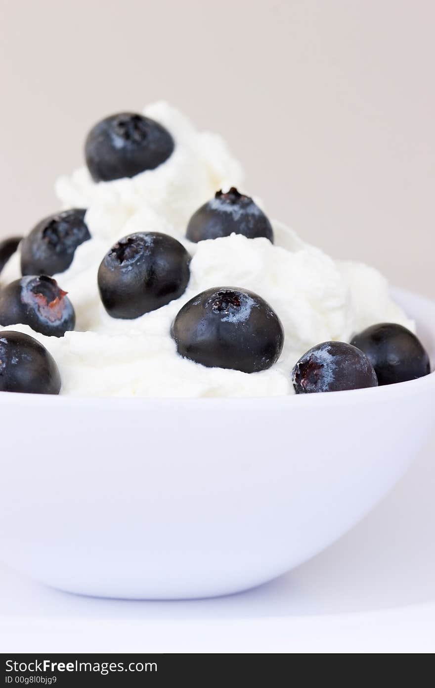 Blueberries in fresh whipped cream and delicious sweet treat!!. Blueberries in fresh whipped cream and delicious sweet treat!!