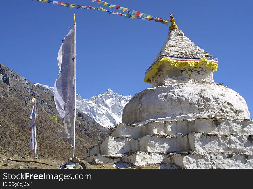 Stupa And 8000er Lothse, Nepal