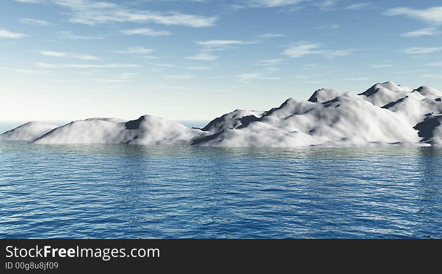 The big iceberg on  the open ocean - 3d landscape scene.