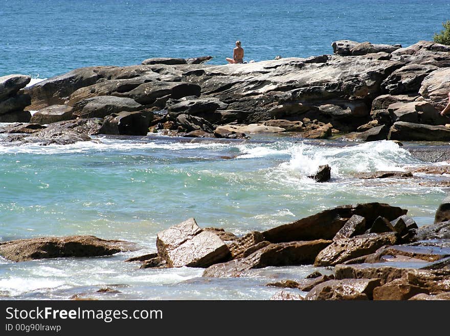 Woman Meditating at Manly Beach, Sydney, Australia. Woman Meditating at Manly Beach, Sydney, Australia