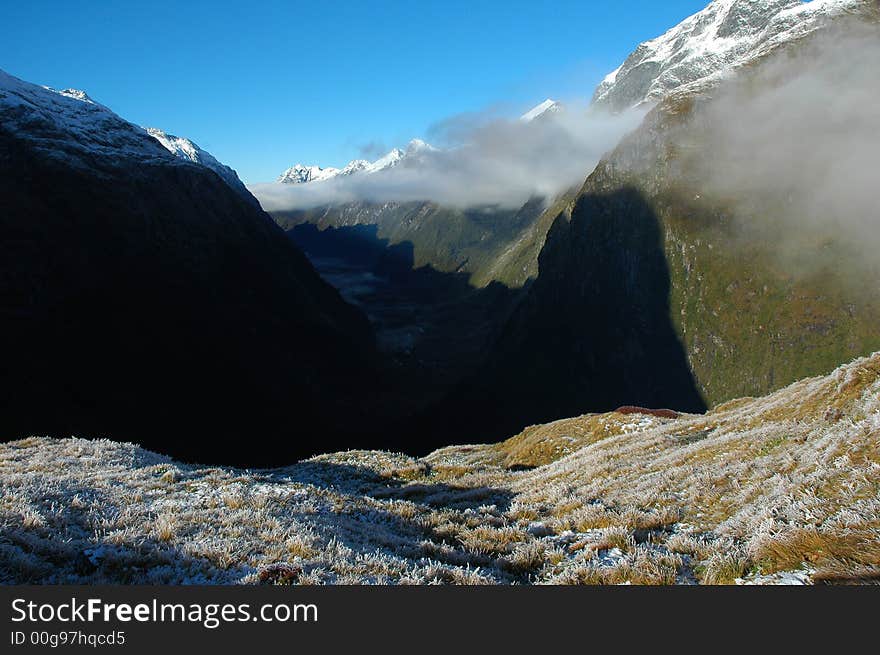 Frost on McKinnon Pass. The Milford Track, New Zealand. Frost on McKinnon Pass. The Milford Track, New Zealand.