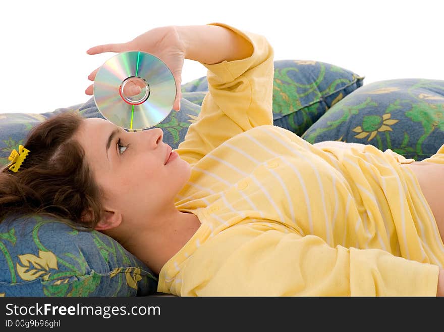 Beautiful girl with cd