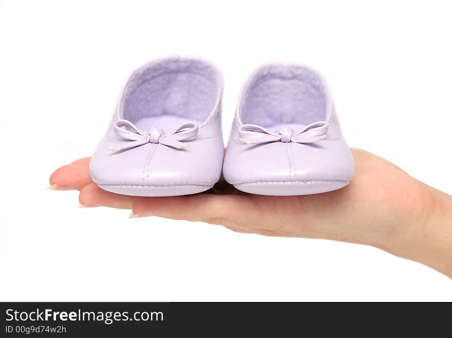 Girl shoes on white background, presentation