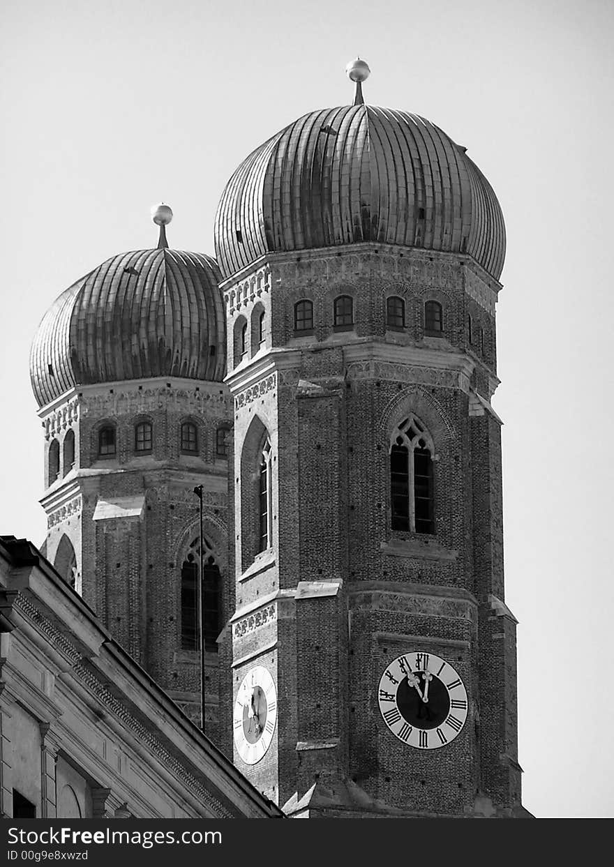 Twin towers of the Frauenkirchen in Munich, Germany.