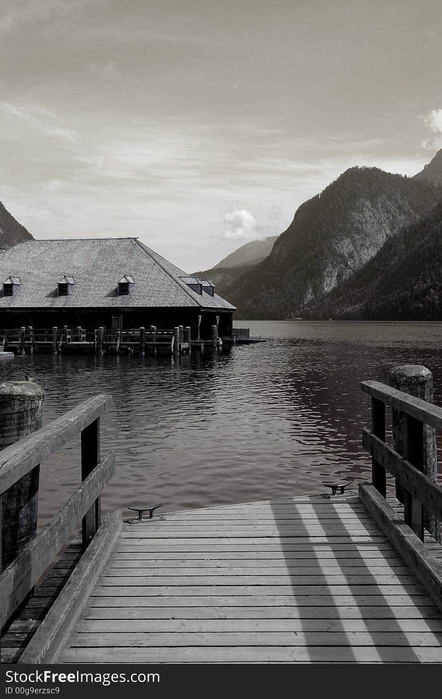 View of Koenigsee in Bavaria, Germany from the dock at St. Bartholomae