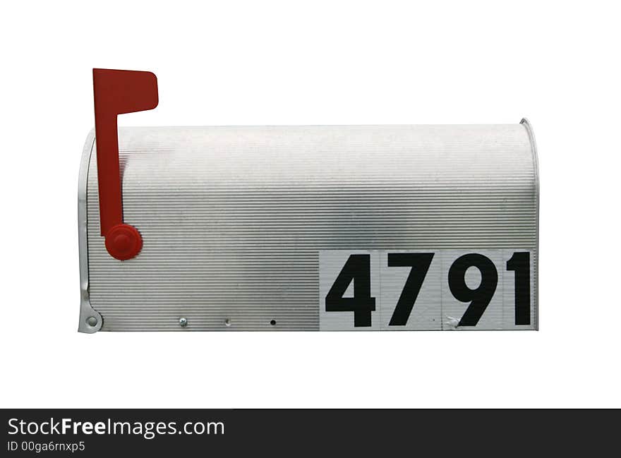 Mailbox isolated on white with clipping path with flag up