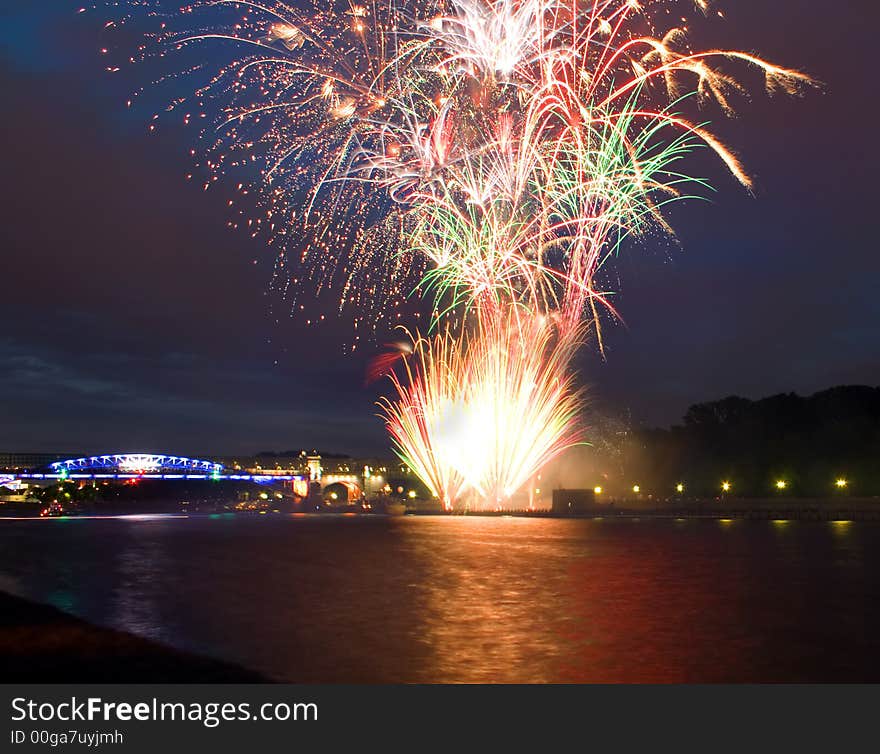 Fireworks with reflections